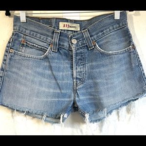 Levi 512 Bootcut High Rise Frayed Hem Button Closure Denim Short DIY